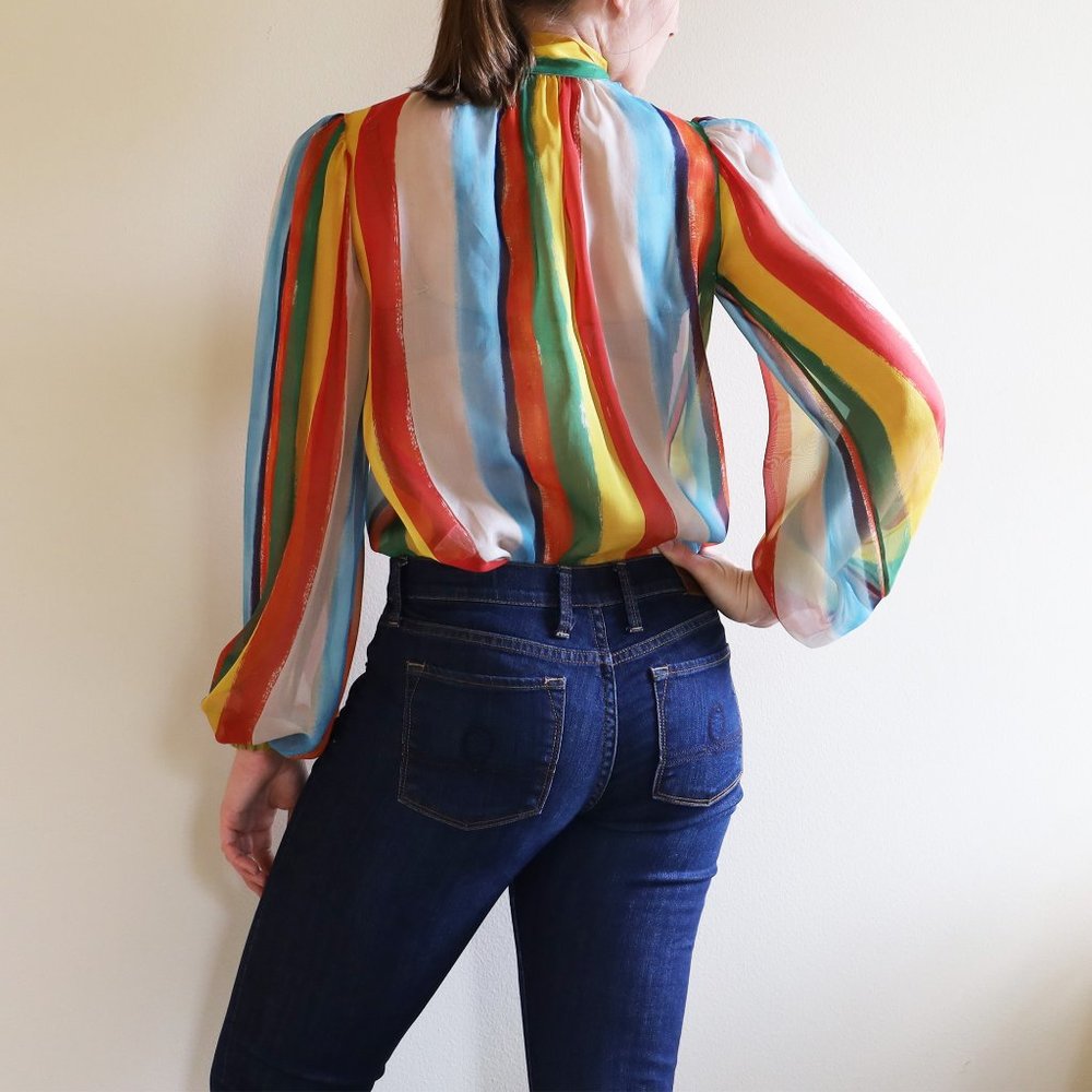 SOLD! Dolce & Gabbana Multicolored Chiffon Neck Tie Blouse
